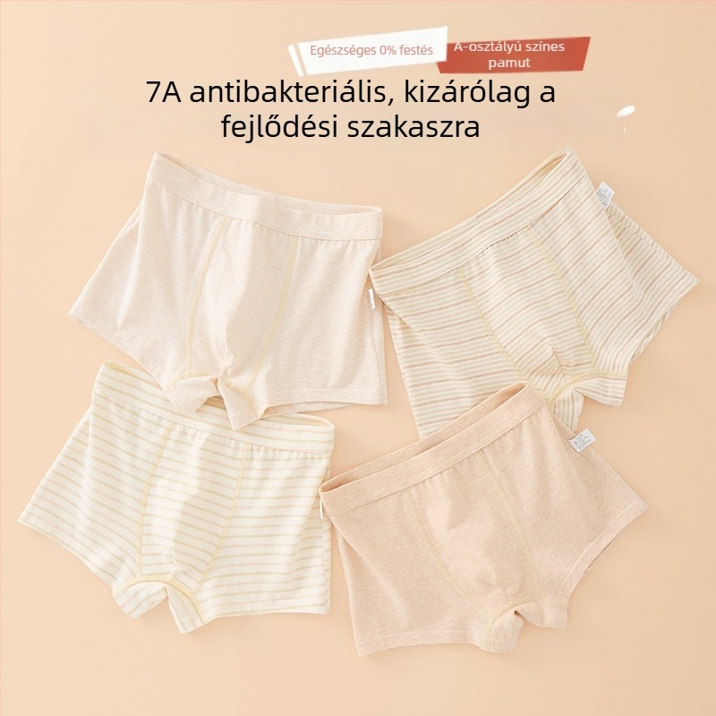 Fiúknak szánt boxeralsó gyerekeknek – A osztályú, természetes színű pamut, középső derékkal, kényelmes, 3–8 éveseknek (100–140 cm)