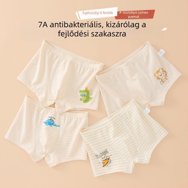 Fiúknak szánt boxeralsó gyerekeknek – A osztályú, természetes színű pamut, középső derékkal, kényelmes, 3–8 éveseknek (100–140 cm)
