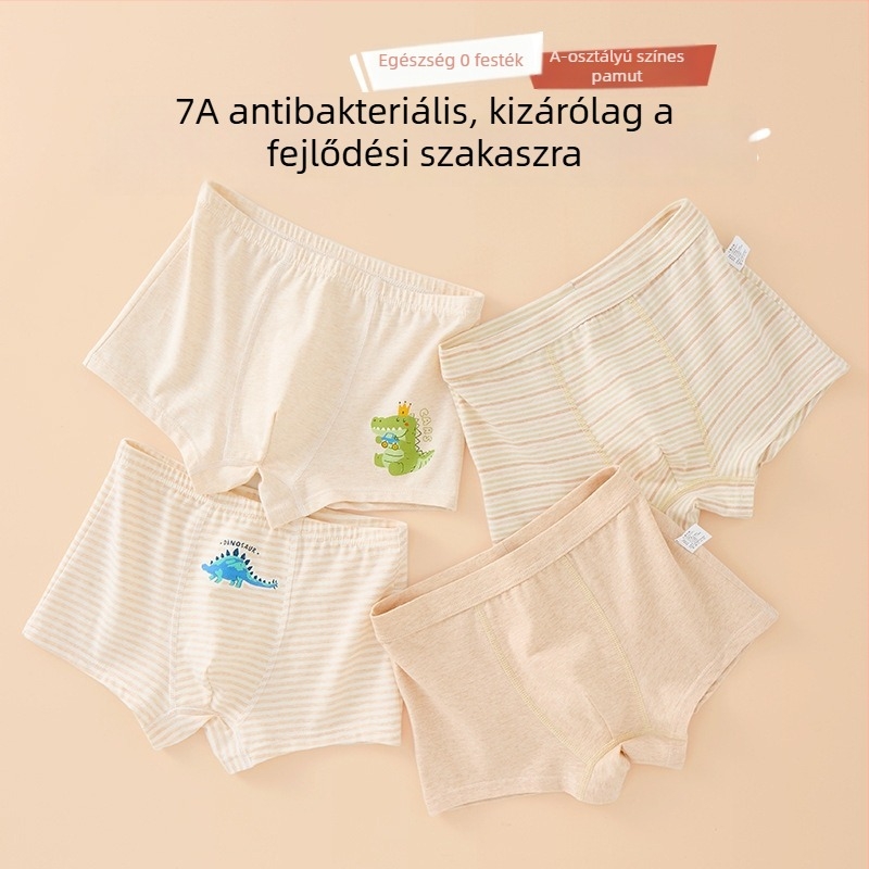 Fiúknak szánt boxeralsó gyerekeknek – A osztályú, természetes színű pamut, középső derékkal, kényelmes, 3–8 éveseknek (100–140 cm)