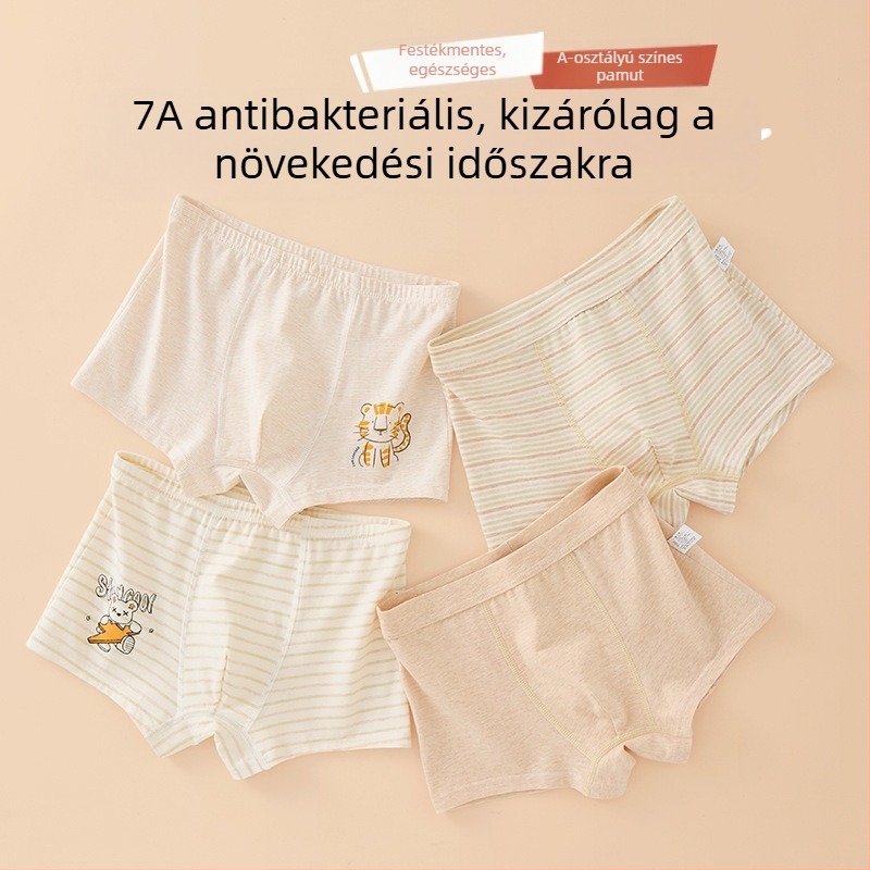 Fiúknak szánt boxeralsó gyerekeknek – A osztályú, természetes színű pamut, középső derékkal, kényelmes, 3–8 éveseknek (100–140 cm)