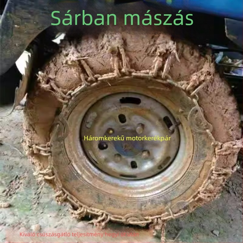 Nagy teherbírású csúszásmentes láncok kerékekhez: tricikli, motorkerék és autó, méret 500-12, sárban és hóban használható