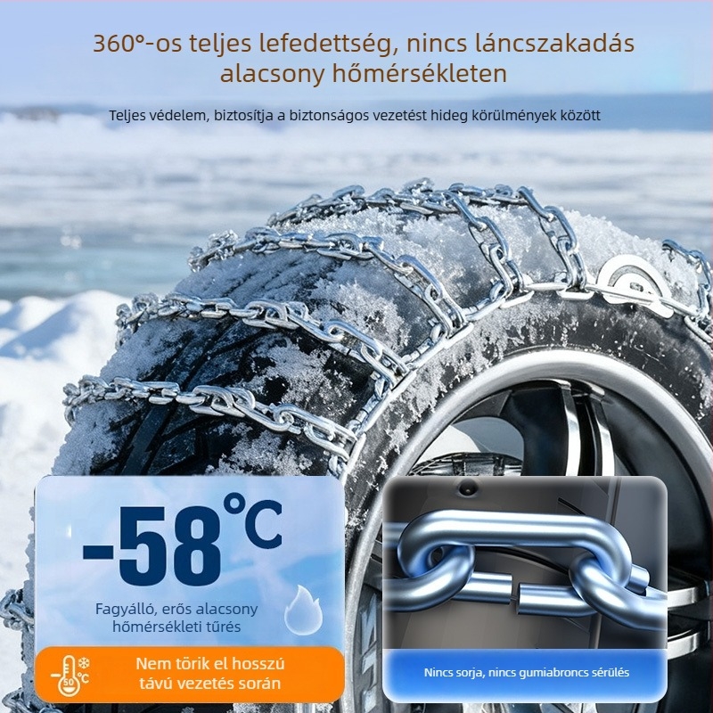 Universális vas csúszásgátló lánc autógumikhoz – autókhoz, SUV-khoz, teherautókhoz és motorkerékpárokhoz, hóban és terepen