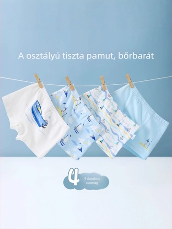 Gyerekeknek szóló pamut boxer alsó fiúknak, középmagas derekú, légáteresztő, antibakteriális, 95% pamut + 5% elastán, 3–8 éveseknek