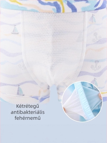 Gyerekeknek szóló pamut boxer alsó fiúknak, középmagas derekú, légáteresztő, antibakteriális, 95% pamut + 5% elastán, 3–8 éveseknek