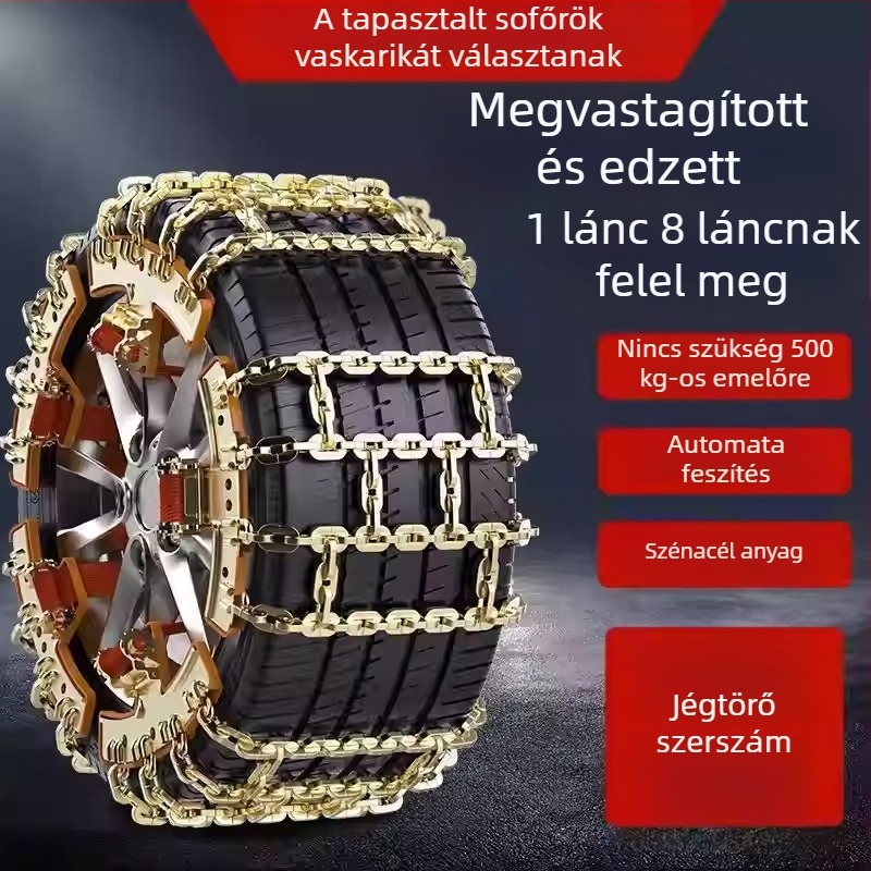 Univerzális sár- és hógumikhoz való anti-slip lánc autókhoz és SUV-khoz, egyzáras kialakítású, új típus, kíméli a gumikat.