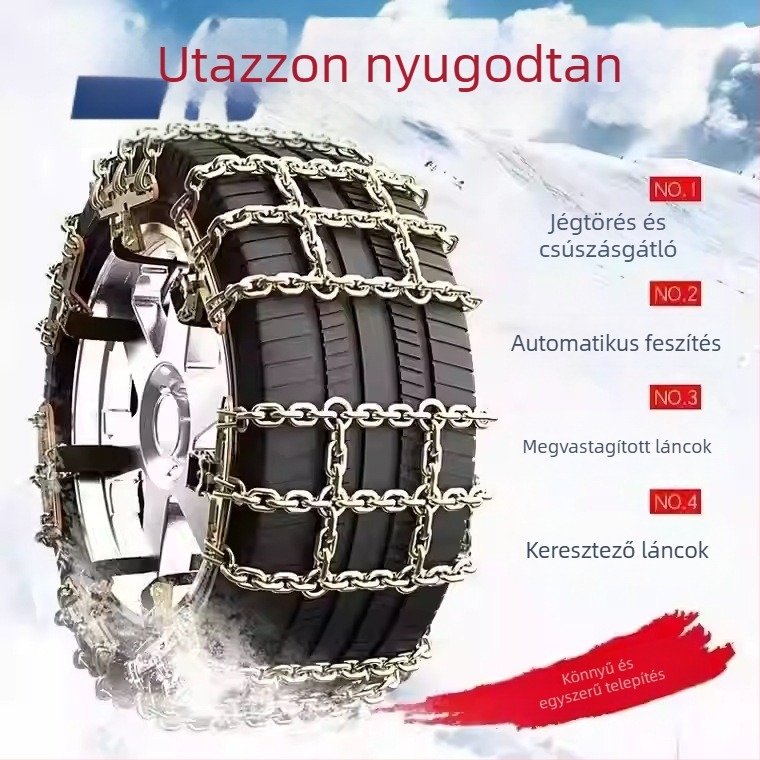 Univerzális hólánc SUV-hoz és pickuphoz, rácsos mintázatú csúszásmentes lánc hóban és sárban, vészhelyzeti használatra