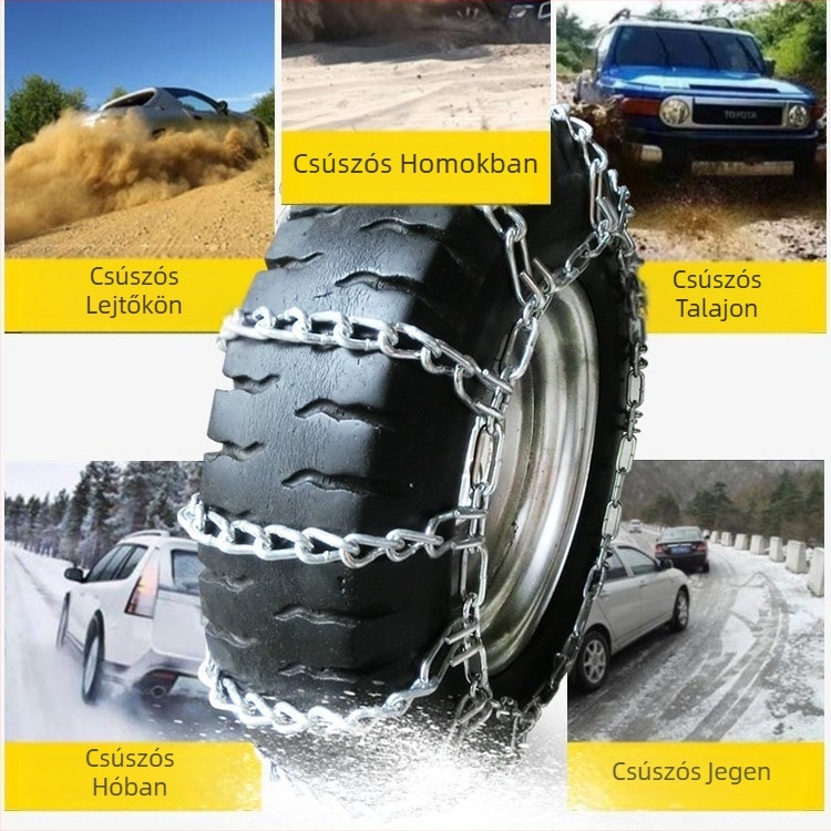 Csúszásmentes láncok triciklikhez, motorkerékpárokhoz és elektromos járművekhez, alkalmas 5.00-12/500-12 méretű gumikhoz, vastagított acélláncok hóban és sárban