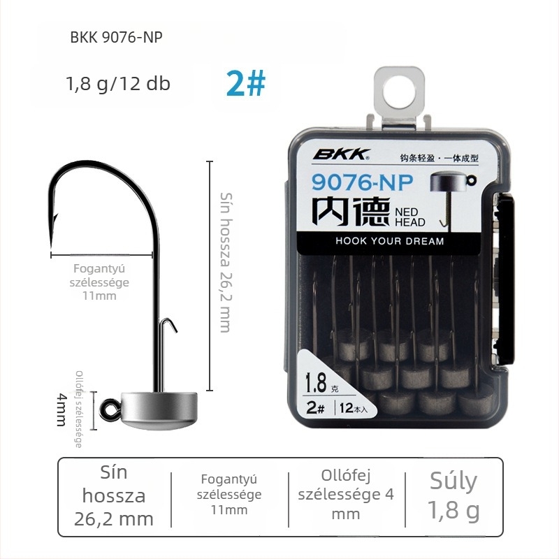 BKK Ned Hook 9076-NP Lead Head Hook (barb vagy barb nélkül) horgászat műcsali és bassz horgászatára
