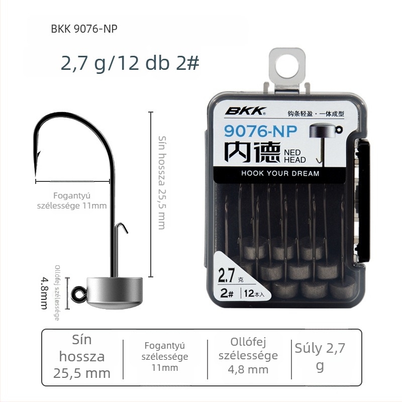 BKK Ned Hook 9076-NP Lead Head Hook (barb vagy barb nélkül) horgászat műcsali és bassz horgászatára