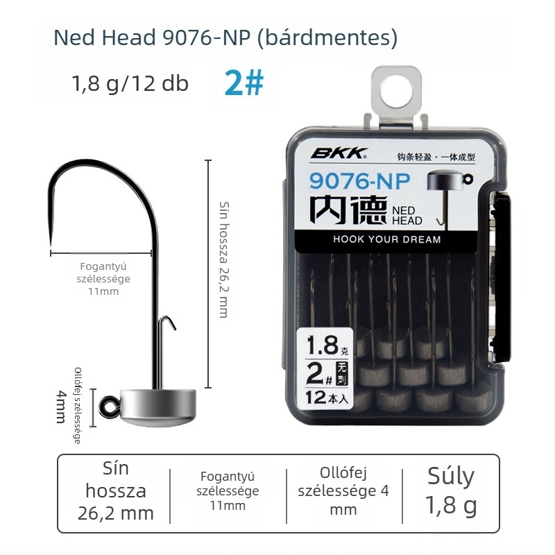 BKK Ned Hook 9076-NP Lead Head Hook (barb vagy barb nélkül) horgászat műcsali és bassz horgászatára