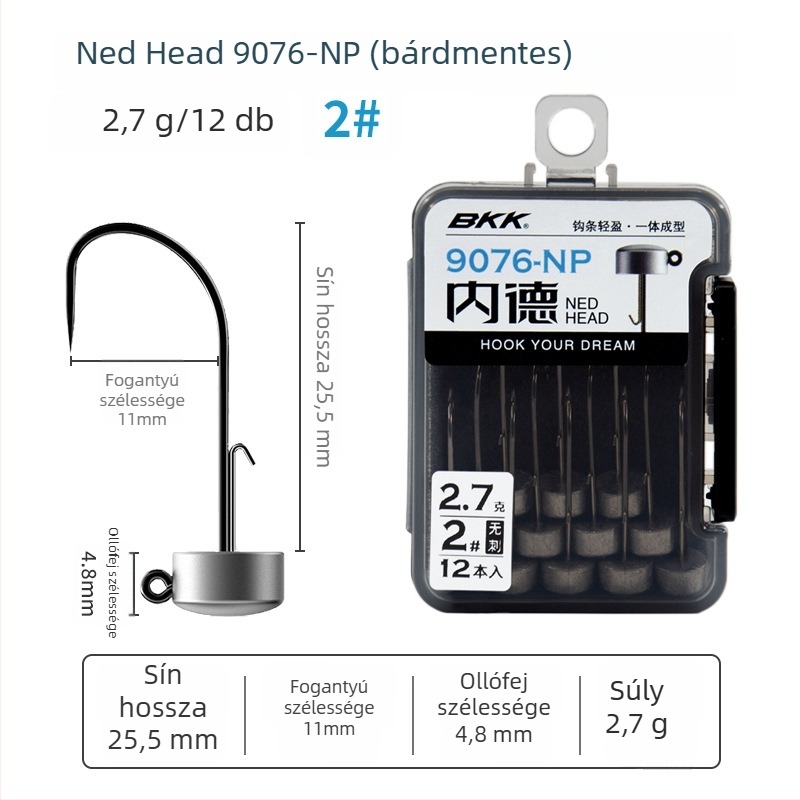 BKK Ned Hook 9076-NP Lead Head Hook (barb vagy barb nélkül) horgászat műcsali és bassz horgászatára