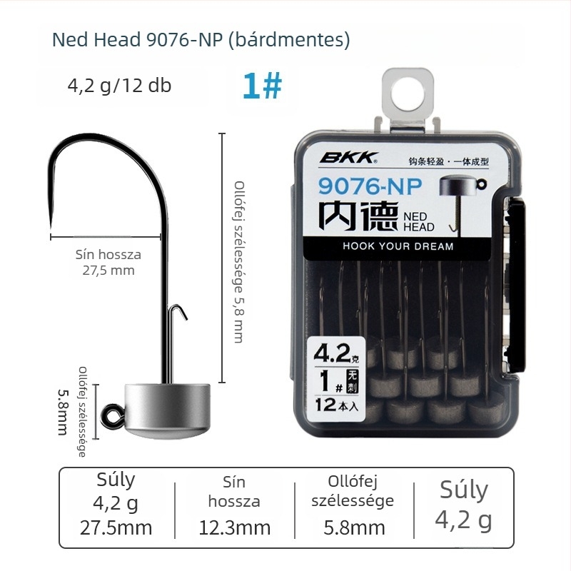 BKK Ned Hook 9076-NP Lead Head Hook (barb vagy barb nélkül) horgászat műcsali és bassz horgászatára