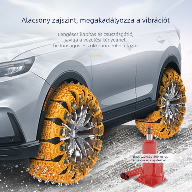 Univerzális hólánc autókhoz és SUV-khoz, acél tüskékkel — csúszásgátló hatás a gumikkal havas utakon