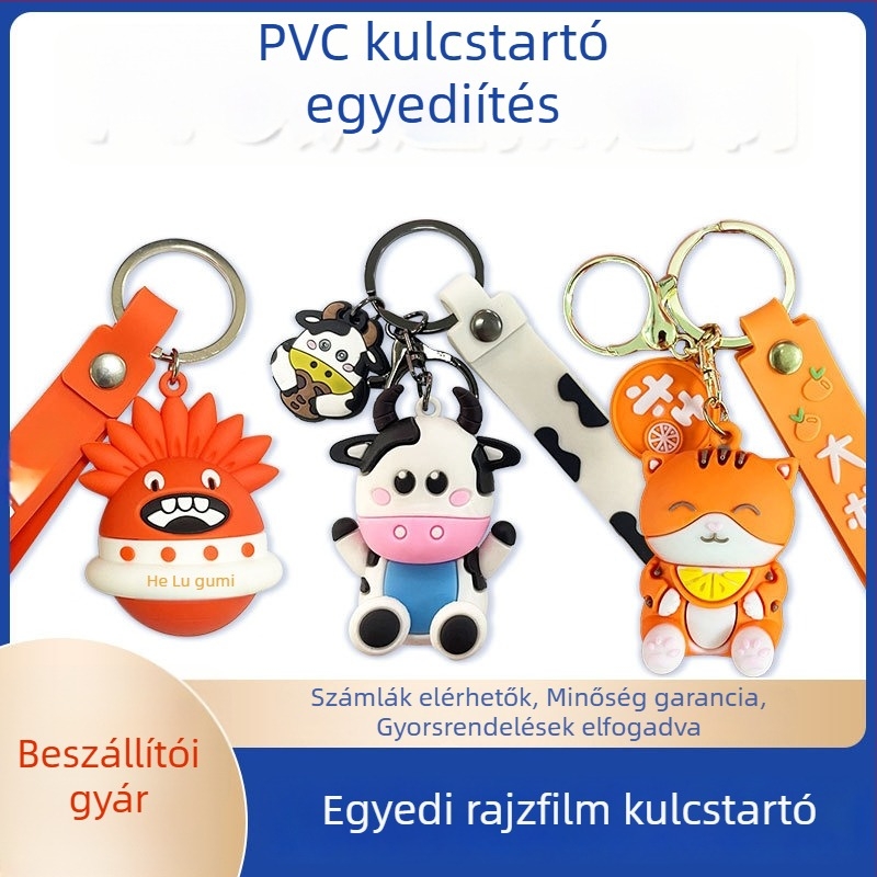 PVC kulcstartó, egyedi rajzfilm figura medál, puha PVC, logónyomtatás