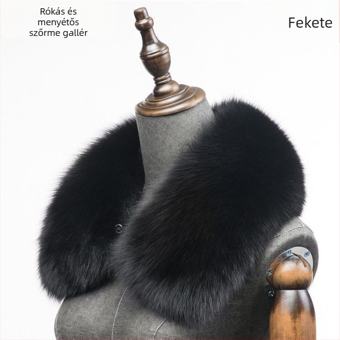 Műszőrme galléros téli dzseki, külső rayon, bélés poliészter, hossz 50-55 cm, szélesség 9-11 cm