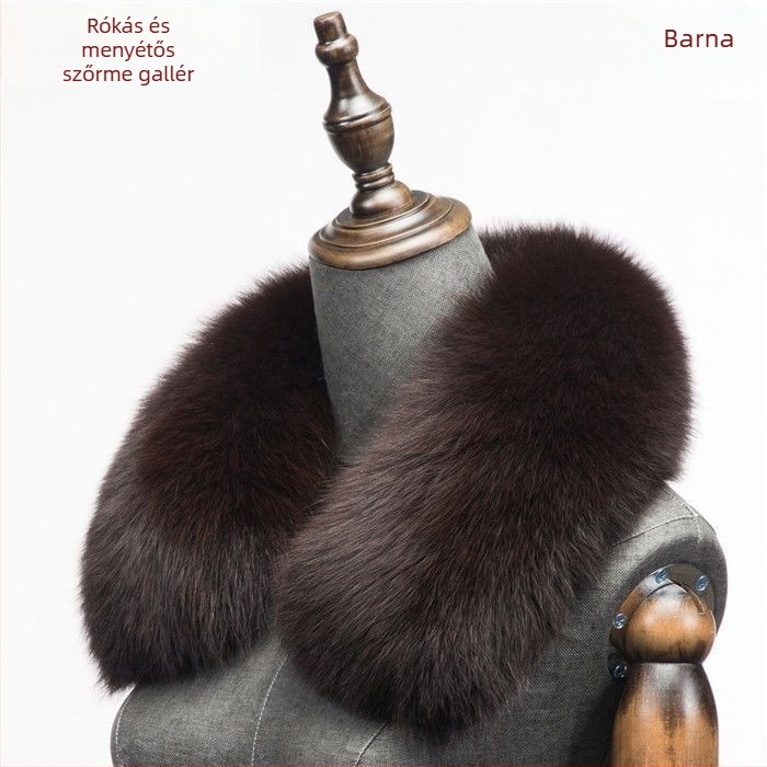 Műszőrme galléros téli dzseki, külső rayon, bélés poliészter, hossz 50-55 cm, szélesség 9-11 cm