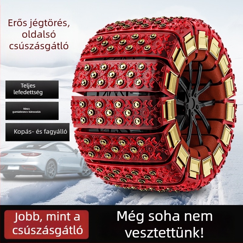 Univerzális téli hólánc autókhoz, 11 szöggel, jégtörő hatás, off-road SUV-hoz, vészhelyzeti használat, emelő nélkül