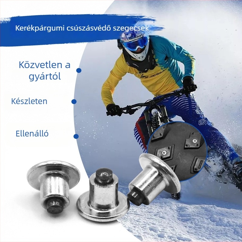 Téli gumi csúszásgátló tüskék – kerek alapú, kemény ötvözet, kopásálló, kerékpárhoz, motorkerékpárhoz és autóhoz