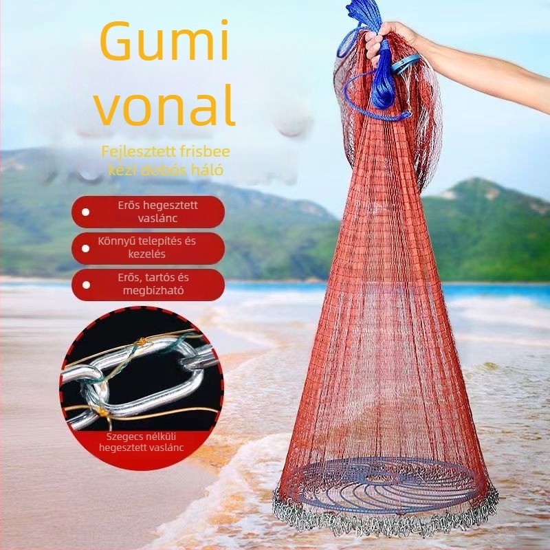 Frisbee-stílusú kézzel dobott halászháló, lánctípusú dobóháló, polietilin-náilon