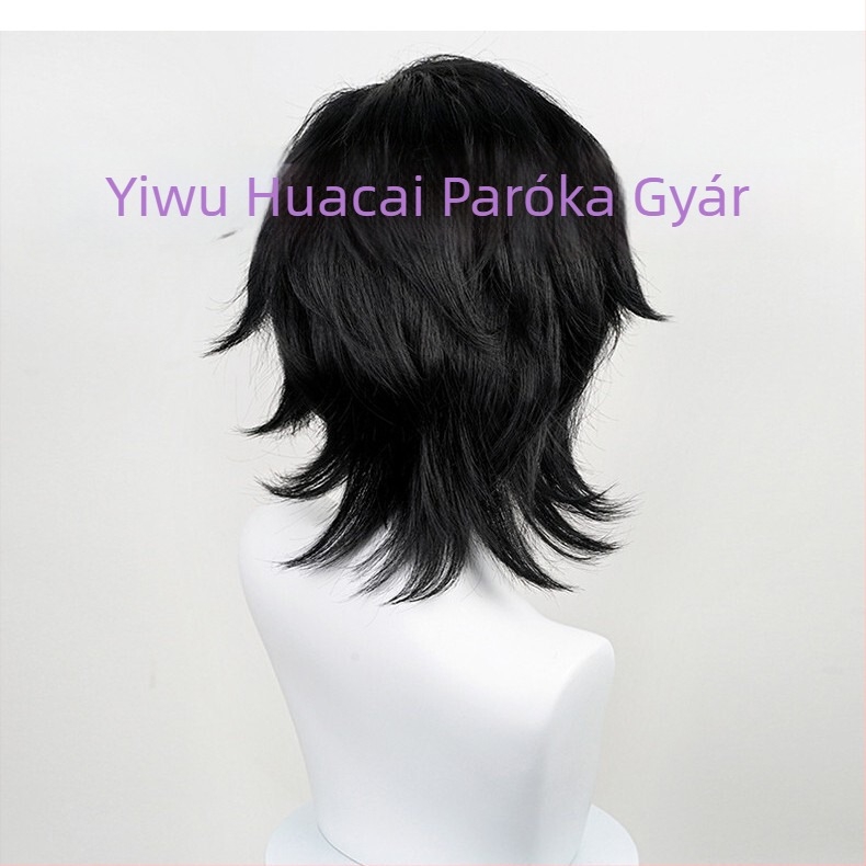 Huacai 30 cm hosszú, sokoldalú cosplay paróka férfiaknak, rövid haj, fekete, anti-kunkorodás, arcot karcsúsító hatás