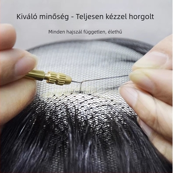Férfi paróka valódi emberi hajból, rövid fazon, teljes fejfedés, természetes hatás, kézzel szőtt