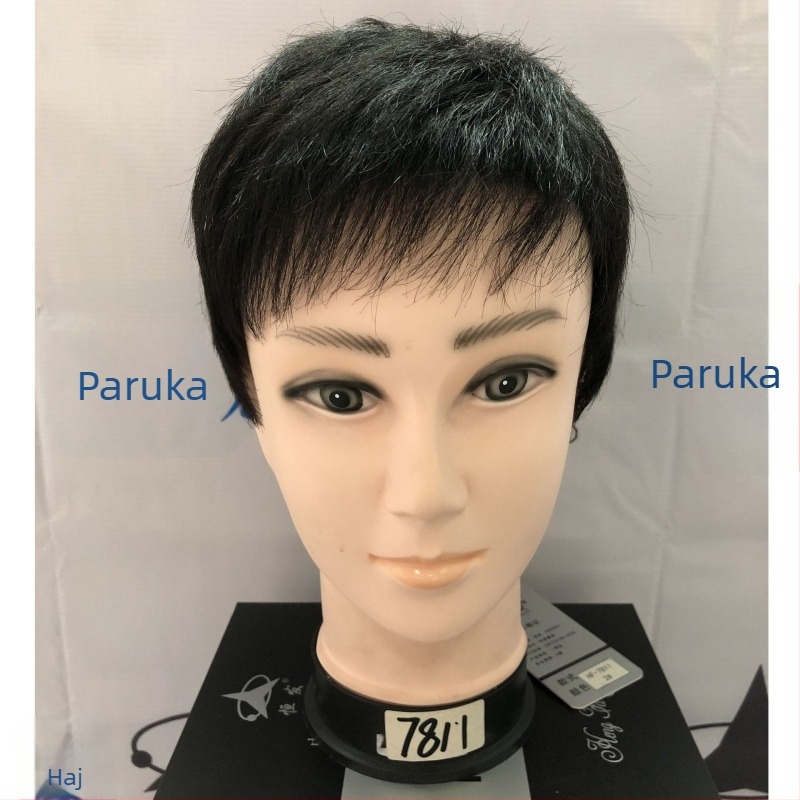 Férfi rövid hajú paróka, koreai stílus, valódi emberi haj, teljes fejfedő.