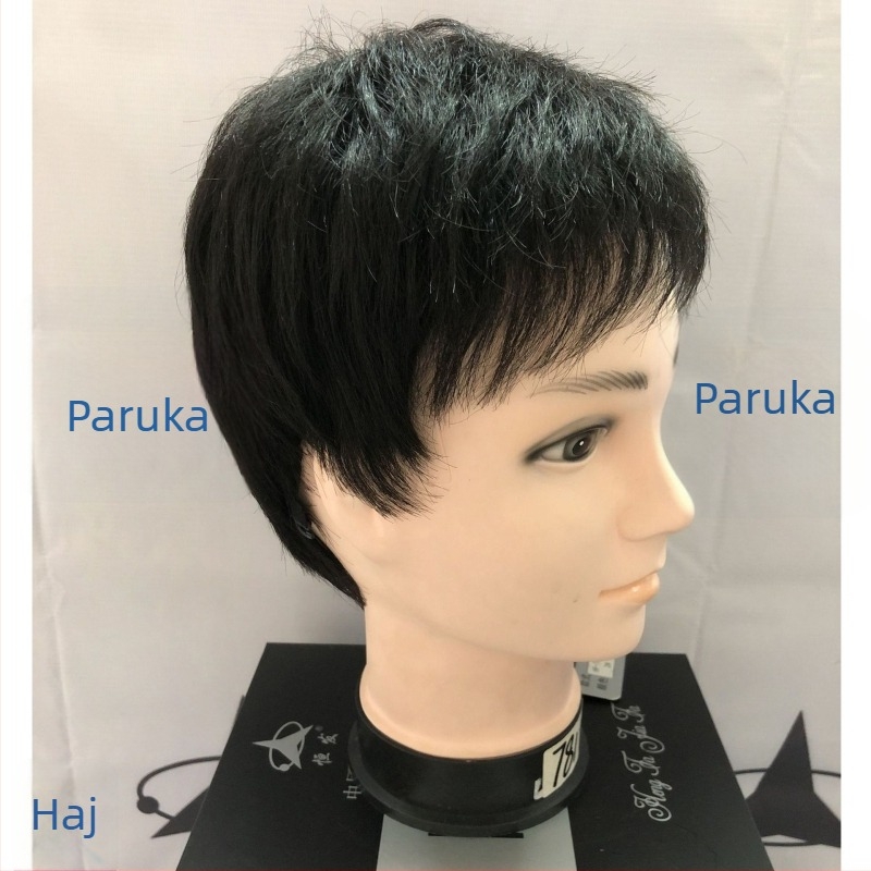 Férfi rövid hajú paróka, koreai stílus, valódi emberi haj, teljes fejfedő.
