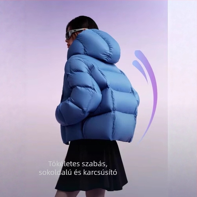 Női rövid pehelykabát fehér kacsapehellyel, 2025-ös koreai stílusú divat, laza szabás, vastag és meleg, téli kabát plusz méretek