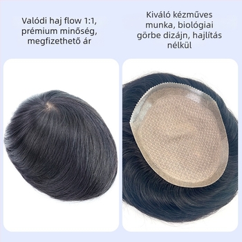 Férfi paróka, valódi emberi haj, kézzel szőtt, kopasz folt fedése, modell Xd3