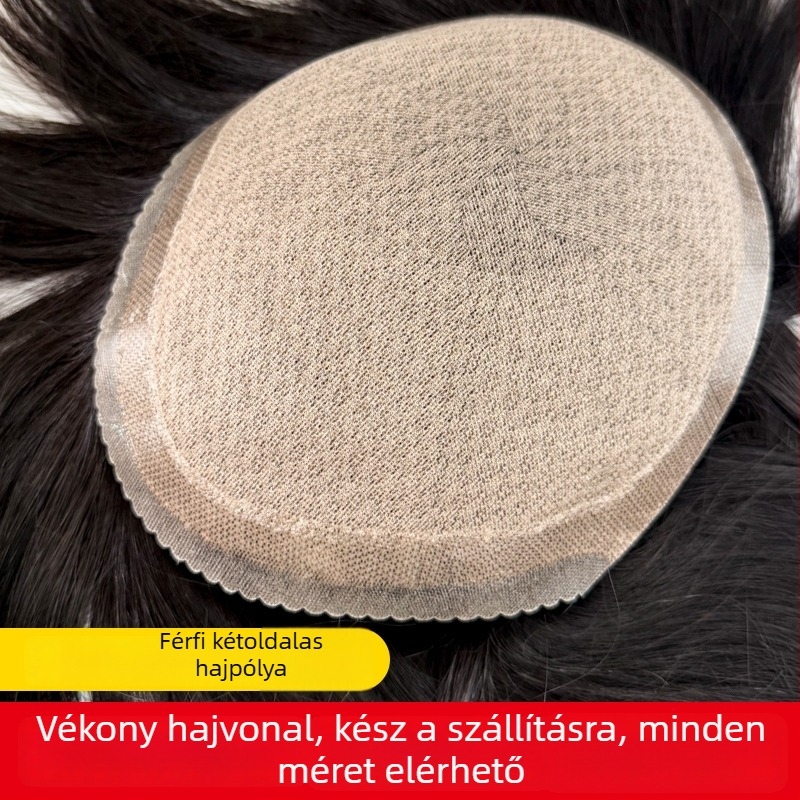 Férfi paróka, valódi emberi haj, kézzel szőtt, kopasz folt fedése, modell Xd3