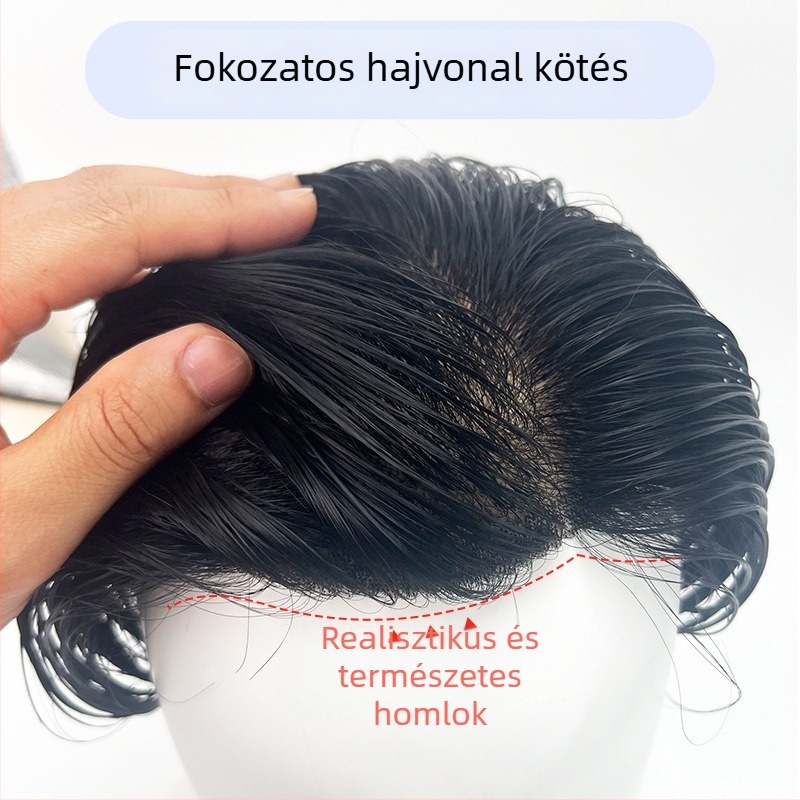 Férfi paróka, valódi emberi haj, kézzel szőtt, kopasz folt fedése, modell Xd3