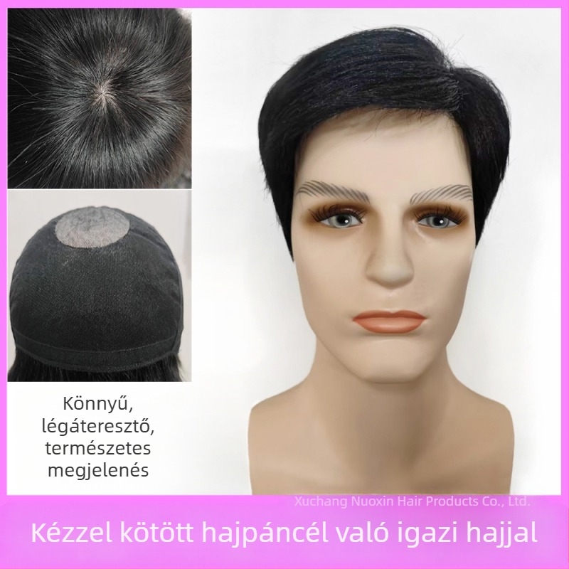 Férfiak számára teljes kézi csomózású paróka 30/70-es résszel, valódi emberi haj, könnyű, lélegző kemény hálós sapka, festhető vagy dauerolható