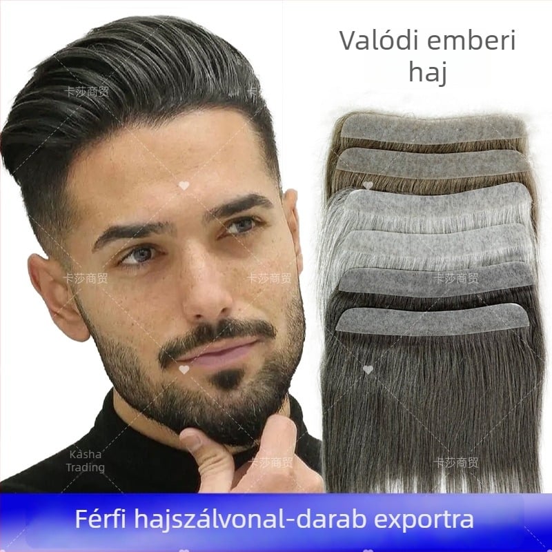 Férfiaknak szóló paróka természetes hajból, természetes hajvonal, könnyű és látnhatatlan, kézzel szőtt, 15 cm hosszú