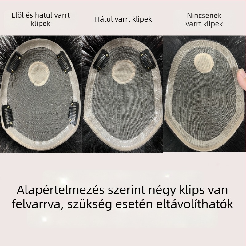 Férfi paróka valódi hajból, rövid fazon, kiegészítő hajrész mechanikus rögzítéssel és ragasztóval