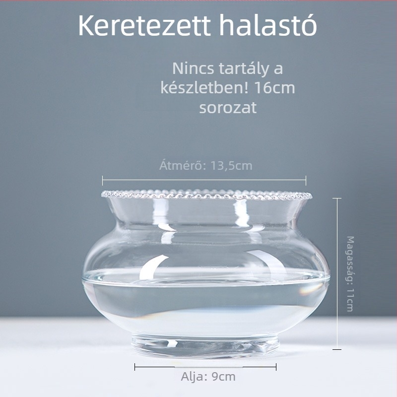 Üvegből készült kerek asztali akvárium aranyhalaknak hidroponikus növény-díszítéssel (Anyag: Üveg; Forma: Kör; Elhelyezés: Asztali; Funkció: Hidroponikus növény-díszítés)
