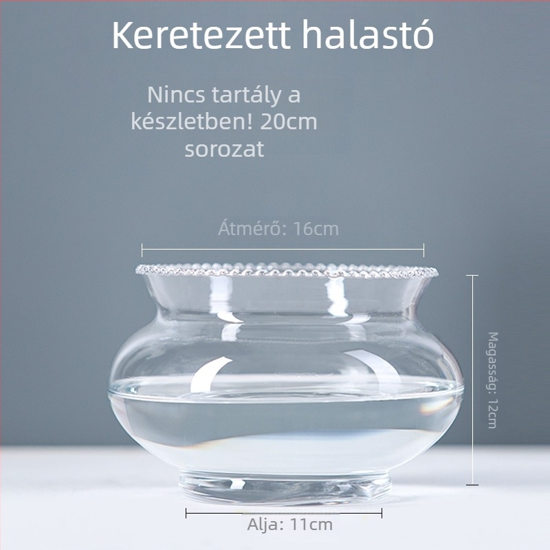 Üvegből készült kerek asztali akvárium aranyhalaknak hidroponikus növény-díszítéssel (Anyag: Üveg; Forma: Kör; Elhelyezés: Asztali; Funkció: Hidroponikus növény-díszítés)