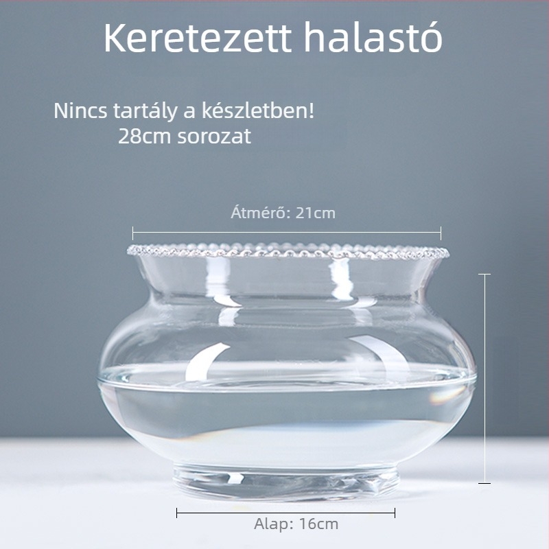 Üvegből készült kerek asztali akvárium aranyhalaknak hidroponikus növény-díszítéssel (Anyag: Üveg; Forma: Kör; Elhelyezés: Asztali; Funkció: Hidroponikus növény-díszítés)