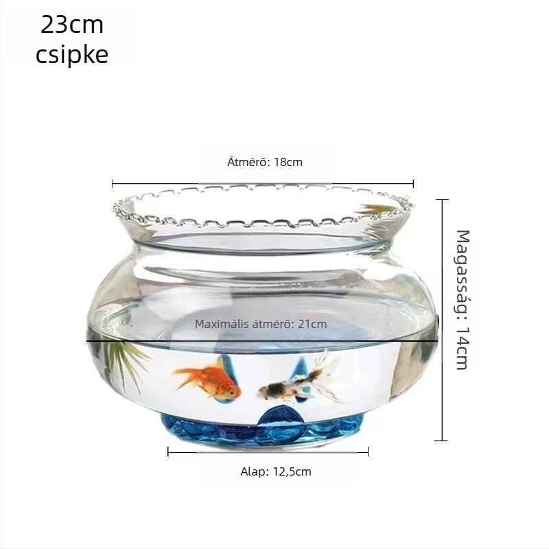 Üvegből készült kerek asztali akvárium aranyhalaknak hidroponikus növény-díszítéssel (Anyag: Üveg; Forma: Kör; Elhelyezés: Asztali; Funkció: Hidroponikus növény-díszítés)