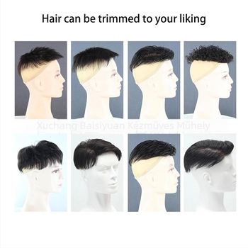 Férfi paróka, teljes kézi szövésű, emberi haj, modell: Men's reissue, festhető vagy permelhető, Baisi Source Wig