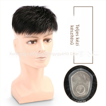 Férfi paróka, teljes kézi szövésű, emberi haj, modell: Men's reissue, festhető vagy permelhető, Baisi Source Wig