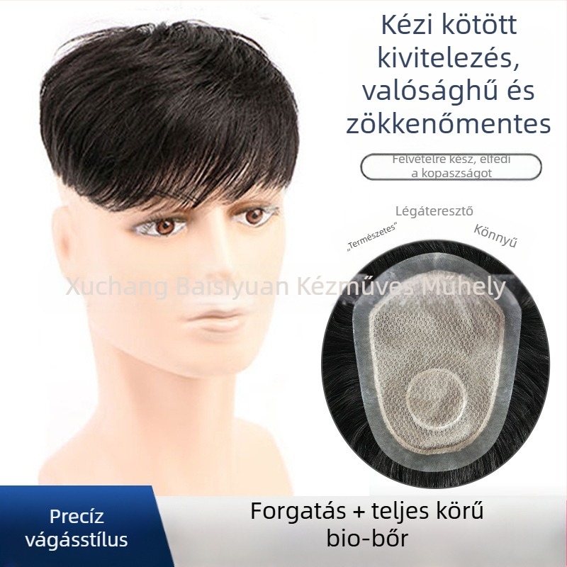 Férfi paróka, teljes kézi szövésű, emberi haj, modell: Men's reissue, festhető vagy permelhető, Baisi Source Wig