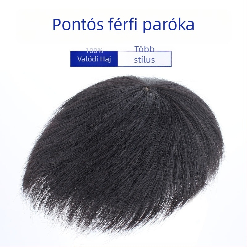 Férfiaknak szóló, valódi hajból készült parúkadarab a homlokfedéshez, rövid hossz, egy darabból álló kivitel, festhető
