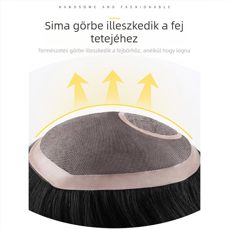 Férfi paróka, teljes kézi szövésű, mono hálóval, valós emberi hajból, modell: Men's No. 3 Net Delivery Spiral Hair Block, kopaszságot fed