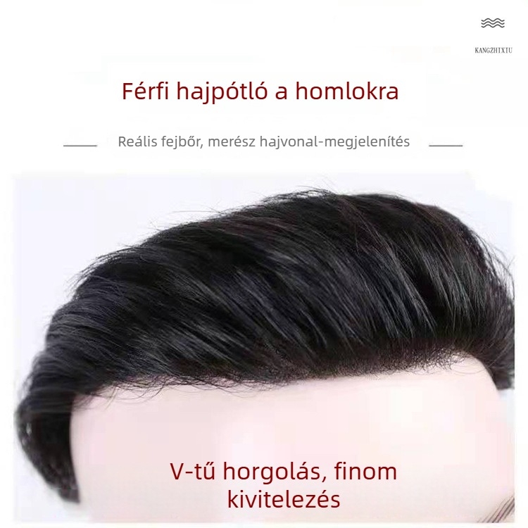 Férfi hajvonal-paróka, kézzel szőtt, valódi emberi hajból, elülső rész