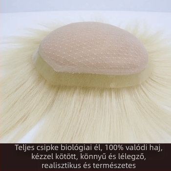 Férfi paróka emberi hajból, kézzel szőtt, lélegző és könnyű, alkalmas festésre és permelésre, természetes hajvonal