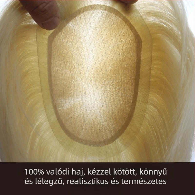 Férfi paróka emberi hajból, kézzel szőtt, lélegző és könnyű, alkalmas festésre és permelésre, természetes hajvonal