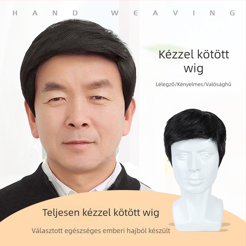 Férfi paróka, valódi emberi haj, teljesen kézzel szőtt, festhető, Henan eredetű