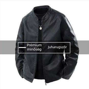 Férfi bőrdzseki álló gallérral, cipzáras záródás, természetes báránybőr, karcsúsított szabás, ultra- rövid hossz ≤ 40 cm