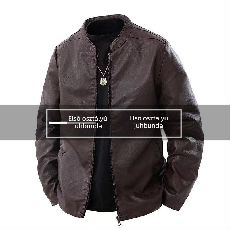 Férfi bőrdzseki álló gallérral, cipzáras záródás, természetes báránybőr, karcsúsított szabás, ultra- rövid hossz ≤ 40 cm
