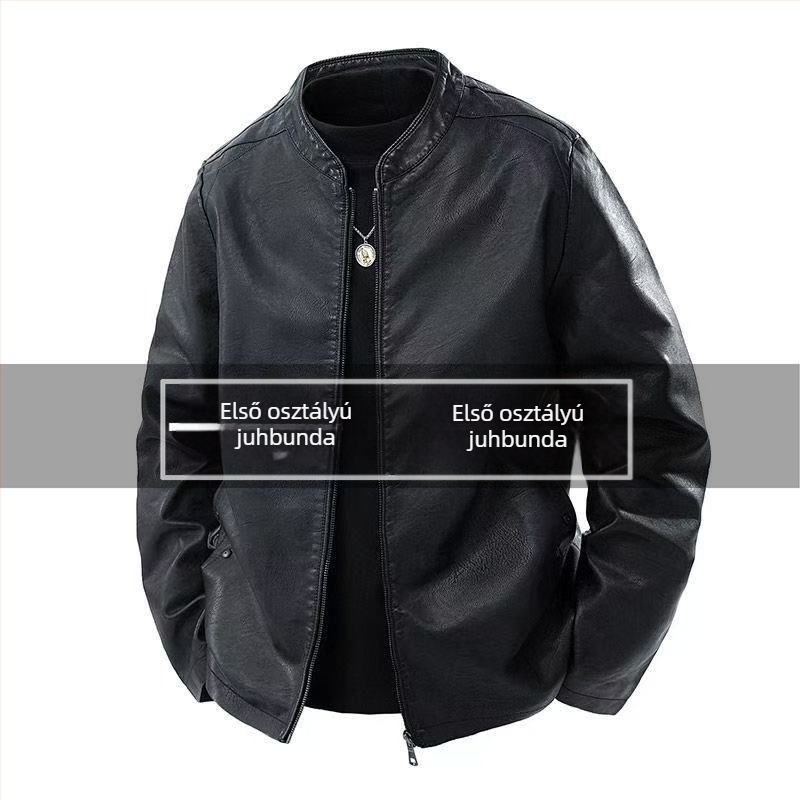 Férfi bőrdzseki álló gallérral, cipzáras záródás, természetes báránybőr, karcsúsított szabás, ultra- rövid hossz ≤ 40 cm